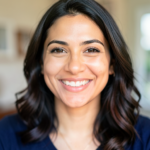 A close-up portrait of a friendly Latina woman smiling at the camera.