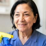 A close-up portrait of an older Latina woman with a kind smile.